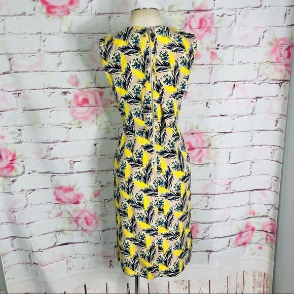J Crew Silk Yellow and Blue Floral Sleeveless V-neck Midi Dress - Size 00 - Picture 9 of 13
